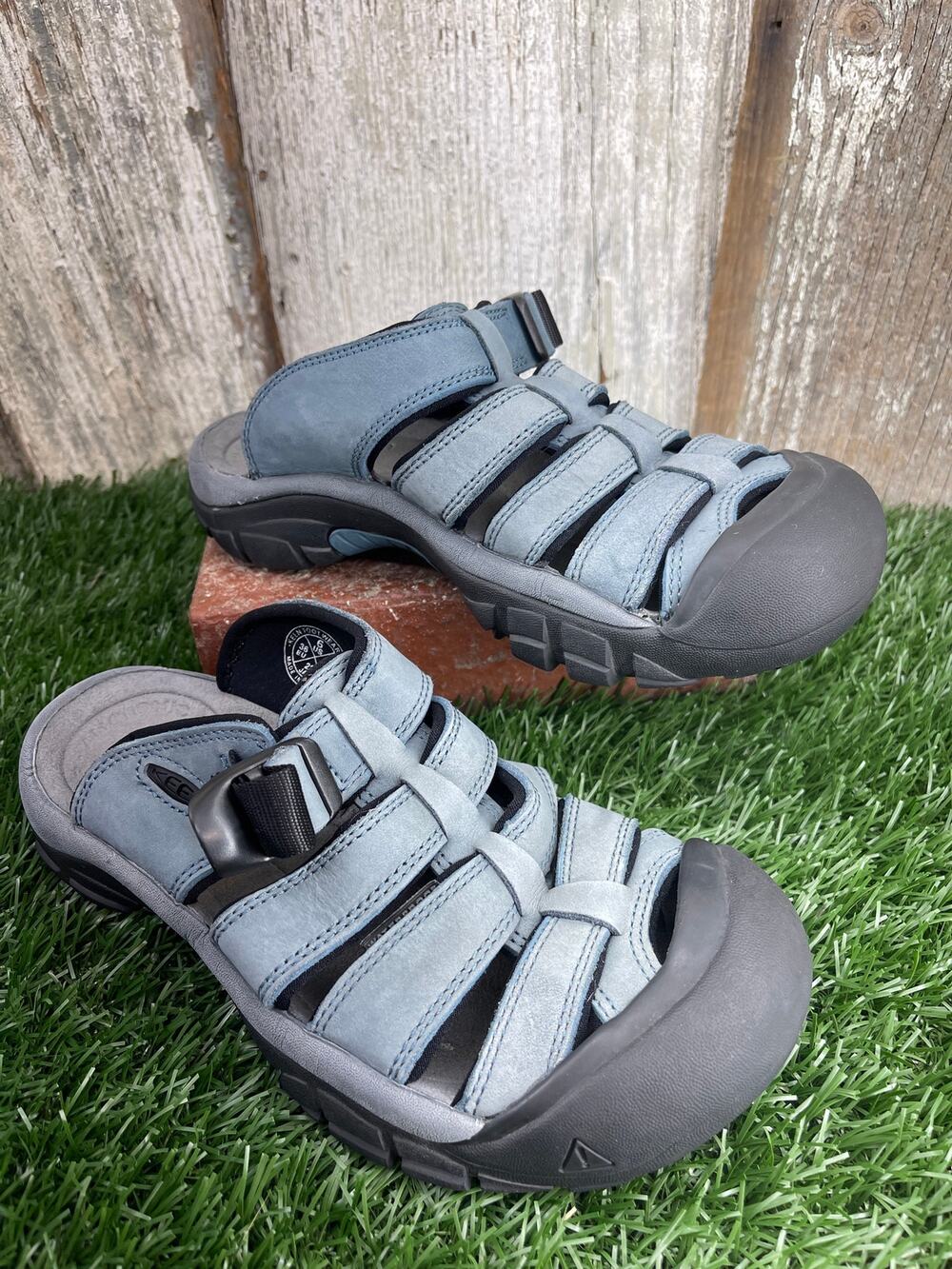Keen Newport Slide Blue Gray Leather Sandals Bumper Toe Women's 6